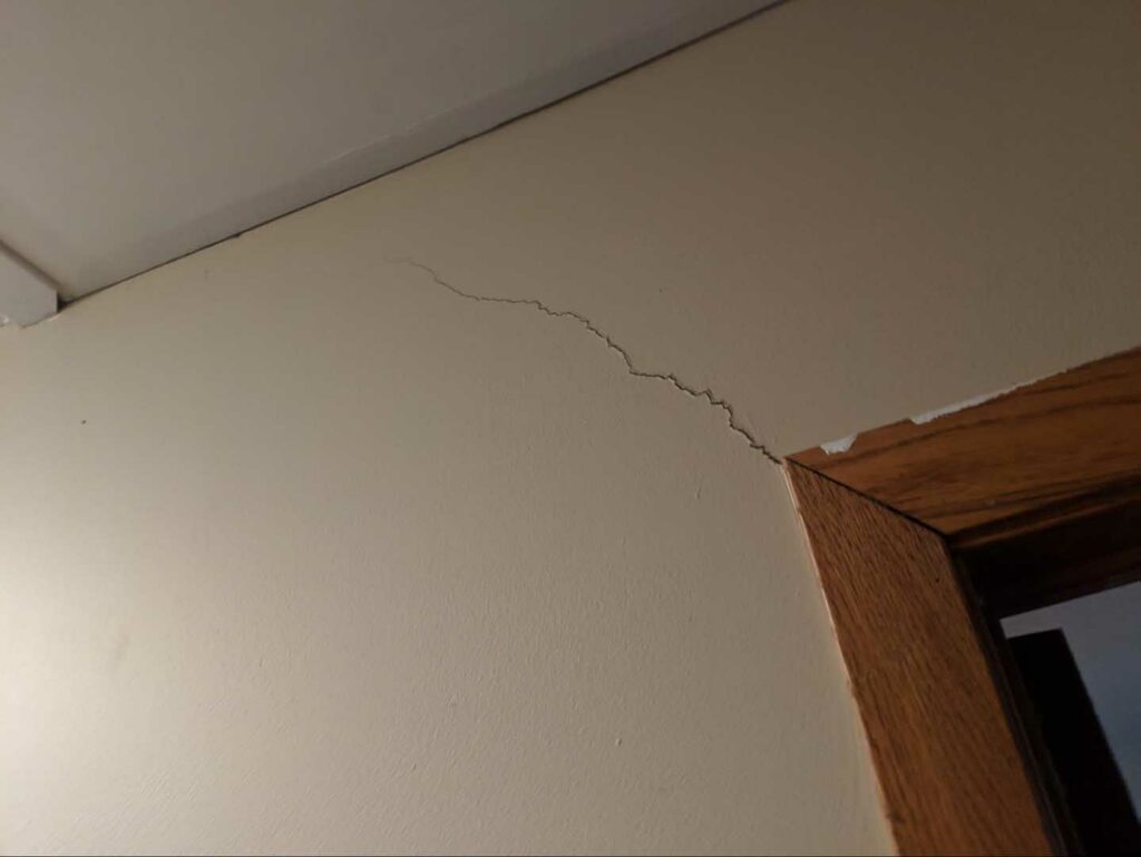 A diagonal crack is a sign of foundation stress.