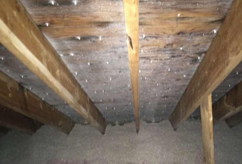 hoar frost on attic roof deck