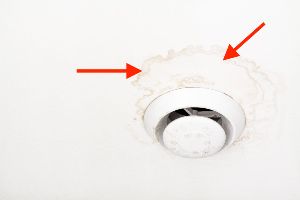 Water staining on ceiling around bathroom fan 