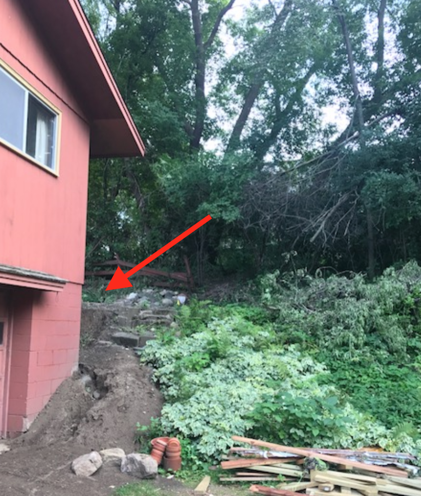 House on low spot susceptible to water run-off.