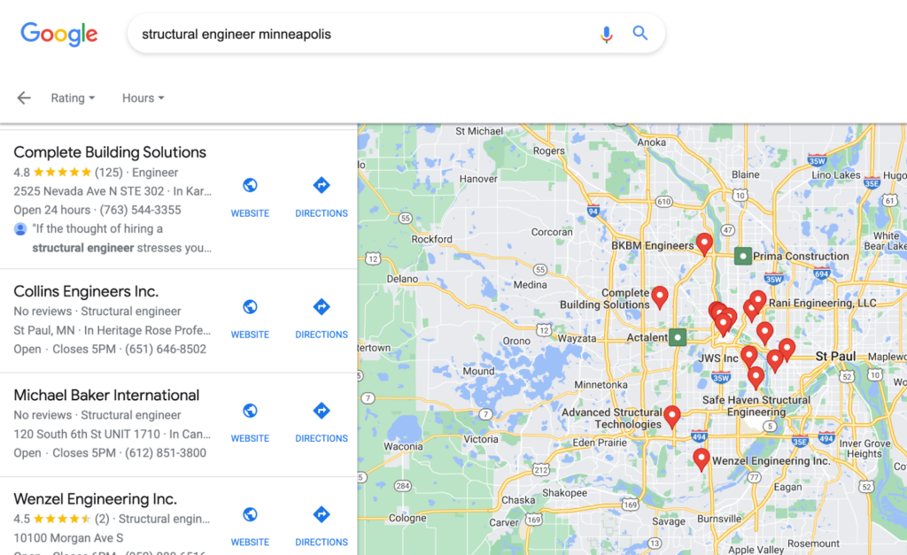 Google Search for structural engineer minneapolis