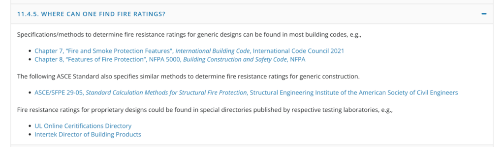Where can one find fire ratings?