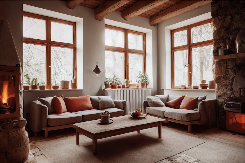 Wood beams on ceiling