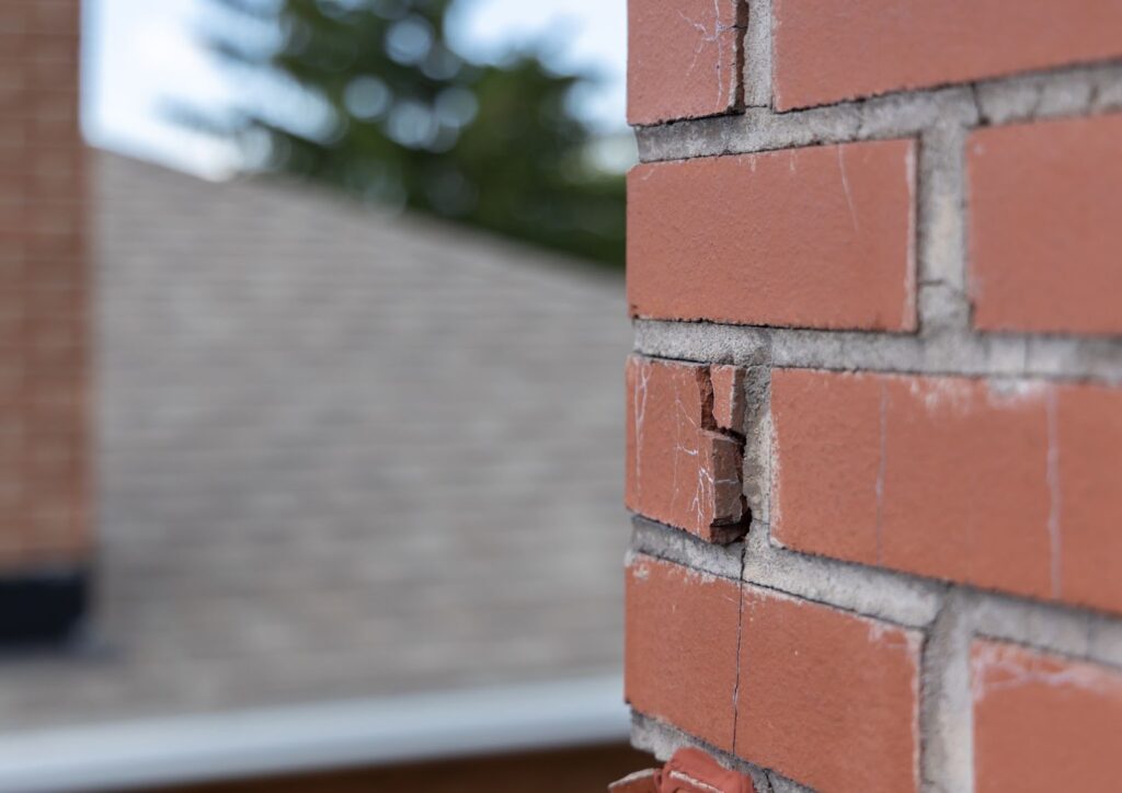 cracked brick in chimney