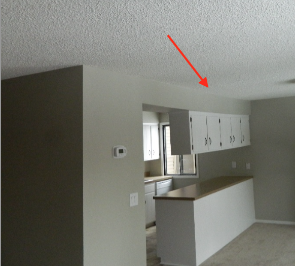 Cabinets and soffit demonstrate a significant sagging